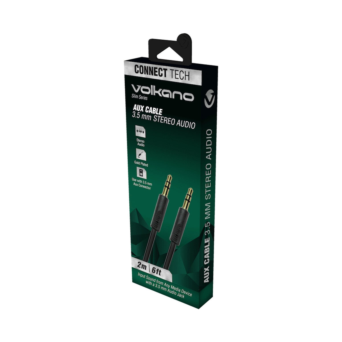 Volkano Slim Series Aux Cable 2m - Black
