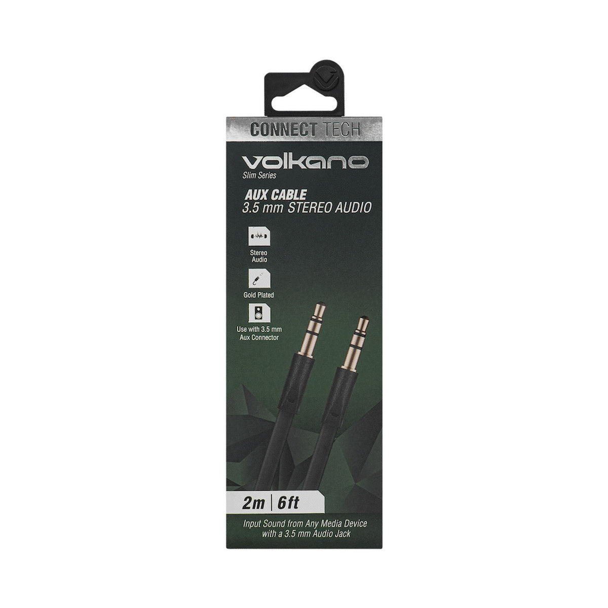 Volkano Slim Series Aux Cable 2m - Black