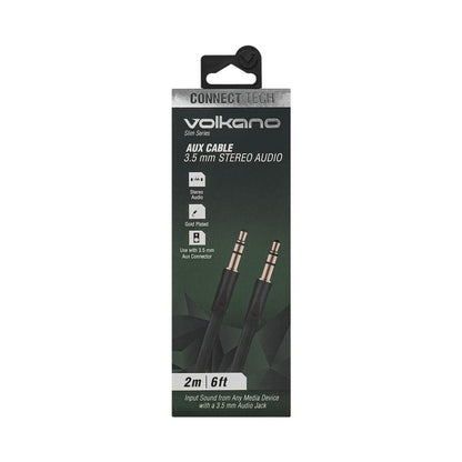 Volkano Slim Series Aux Cable 2m - Black