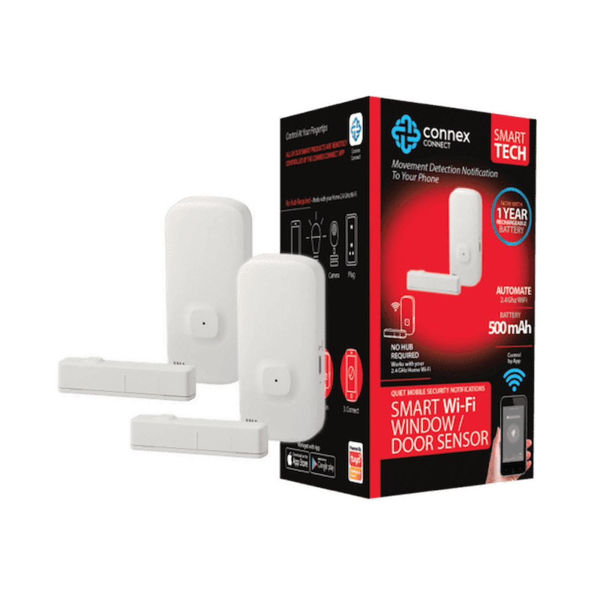 Smart Wi-Fi Door Window Sensor Rechargeable Twin Pack