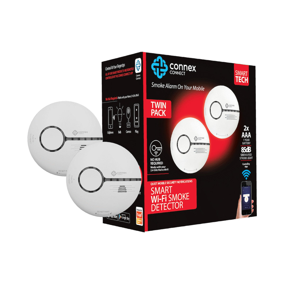 Smart Wi-Fi Smoke Detector Alarm Twin Pack