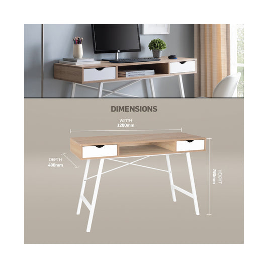 Everfurn Rain Work Desk - Study Desk with Two Drawers, Steel Frame, Adjustable Feet