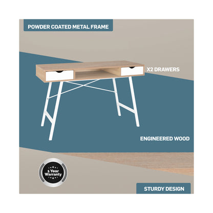 Everfurn Rain Work Desk - Study Desk with Two Drawers, Steel Frame, Adjustable Feet