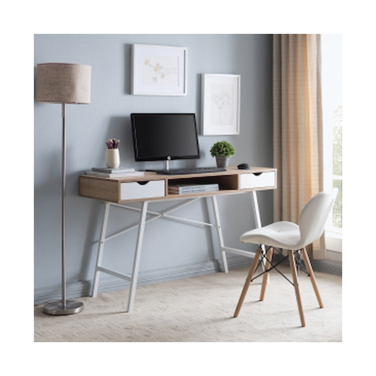 Everfurn Rain Work Desk - Study Desk with Two Drawers, Steel Frame, Adjustable Feet