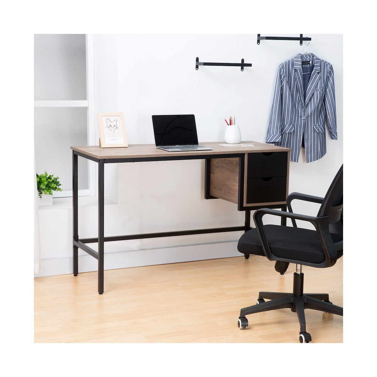 Everfurn Rampart Office Desk with Two Drawers, Powder-Coated Steel, Adjustable Feet