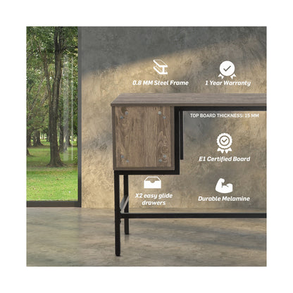 Everfurn Rampart Office Desk with Two Drawers, Powder-Coated Steel, Adjustable Feet