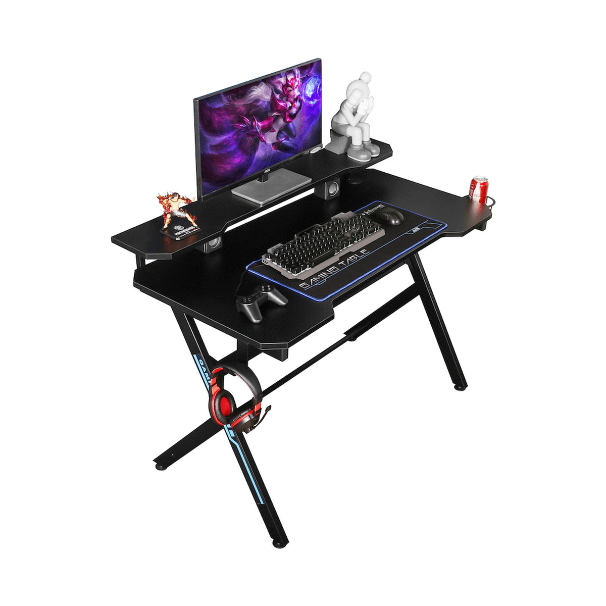 VX Gaming Donahue Gaming Desk - Black with Headphone Hook