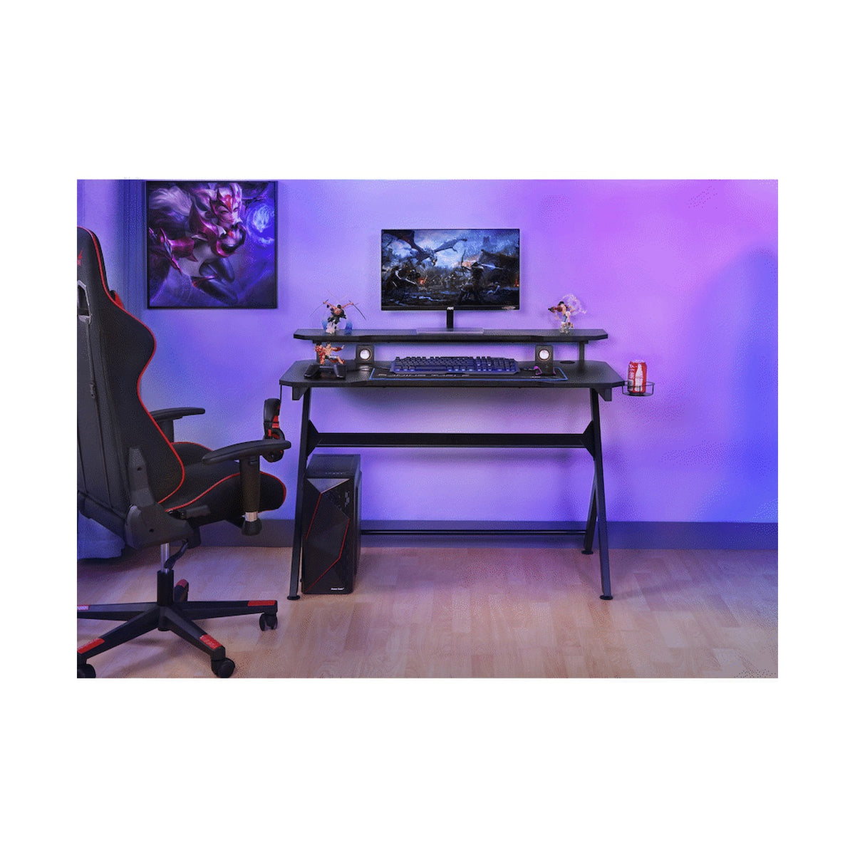 VX Gaming Donahue Gaming Desk - Black with Headphone Hook