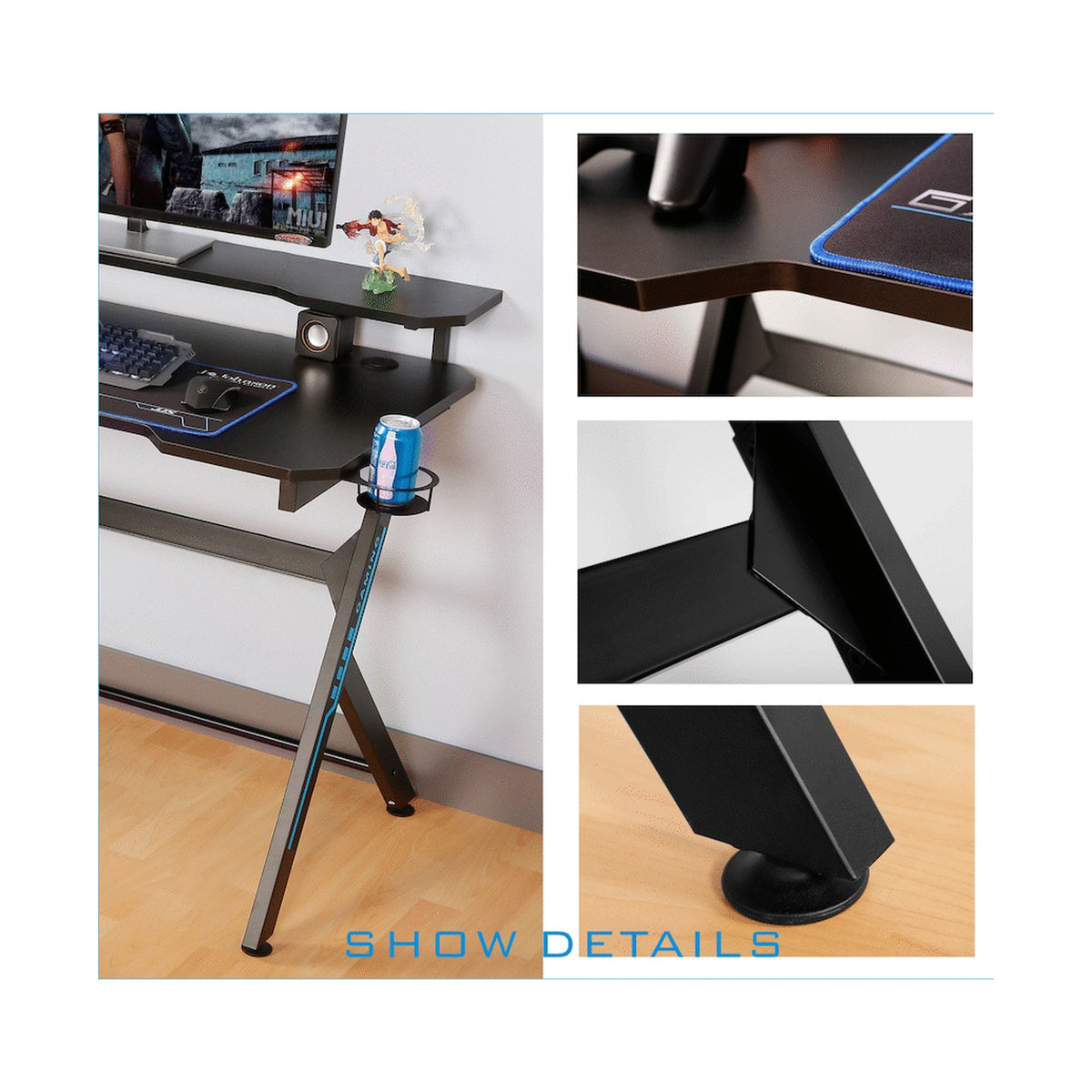 VX Gaming Donahue Gaming Desk - Black with Headphone Hook