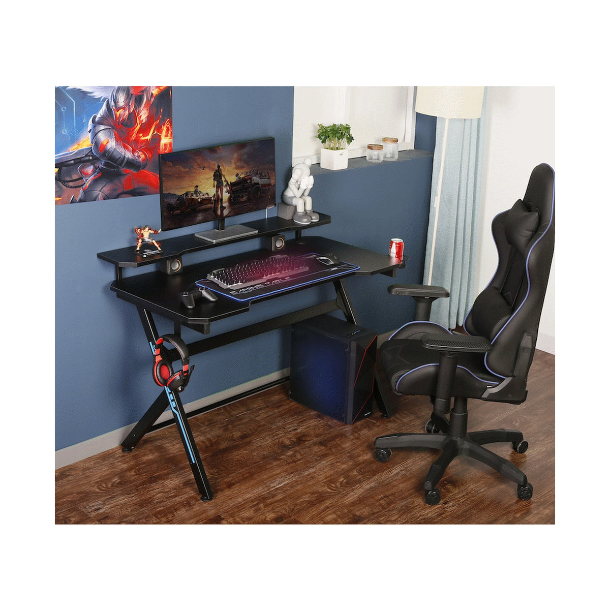 VX Gaming Donahue Gaming Desk - Black with Headphone Hook