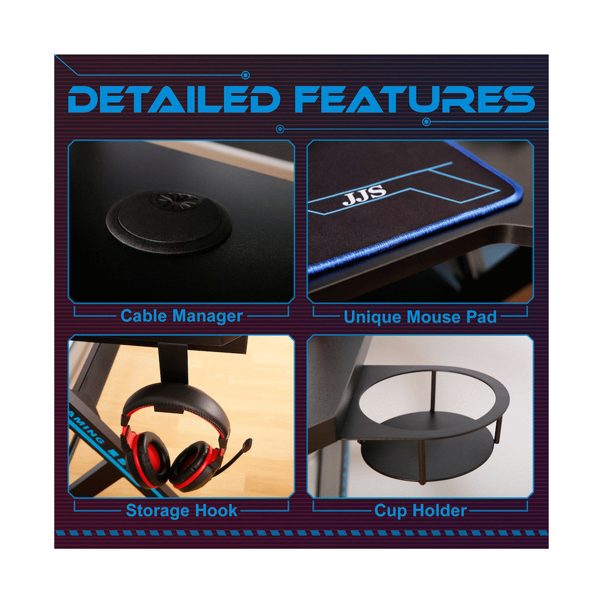 VX Gaming Donahue Gaming Desk - Black with Headphone Hook