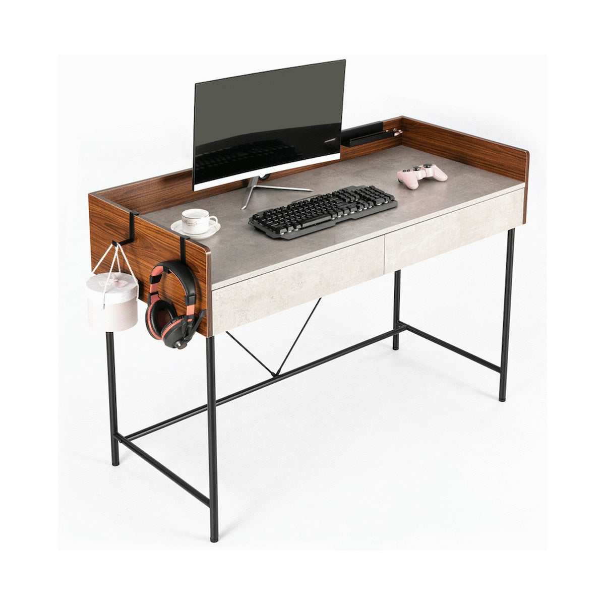 Everfurn Nick Office Desk, x 2 Drawers, Headphone Hook