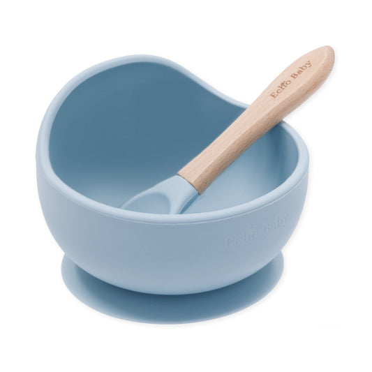 Echo Baby Silicone Suction Bowl and Spoon Set - Powder Blue
