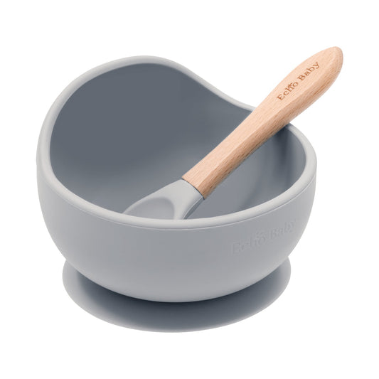 Echo Baby Silicone Suction Bowl and Spoon Set - Stone