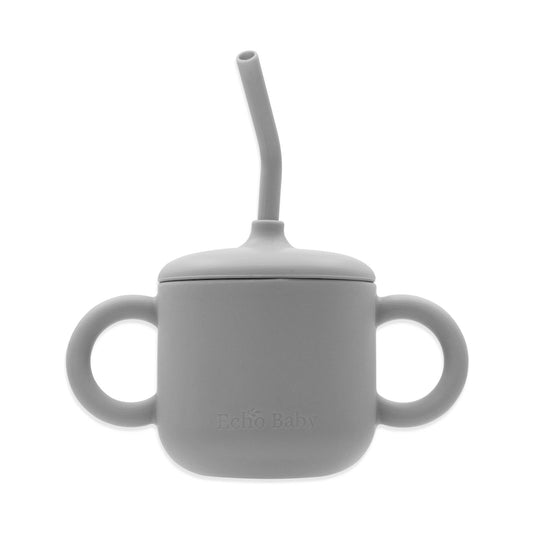 Echo Baby Silicone Training Cup with Straw - Stone