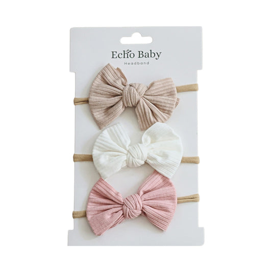 Echo Baby Bow Headbands - Set of 3 (Bone, white, pink)