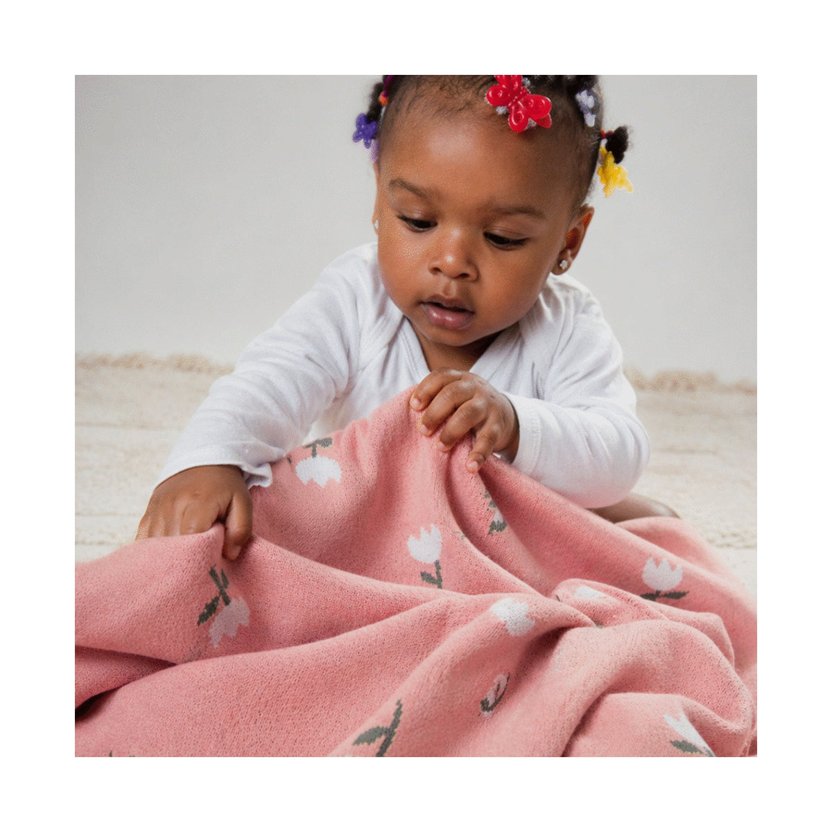 Echo Baby Knitted Blanket - Rose Pattern (Pink)