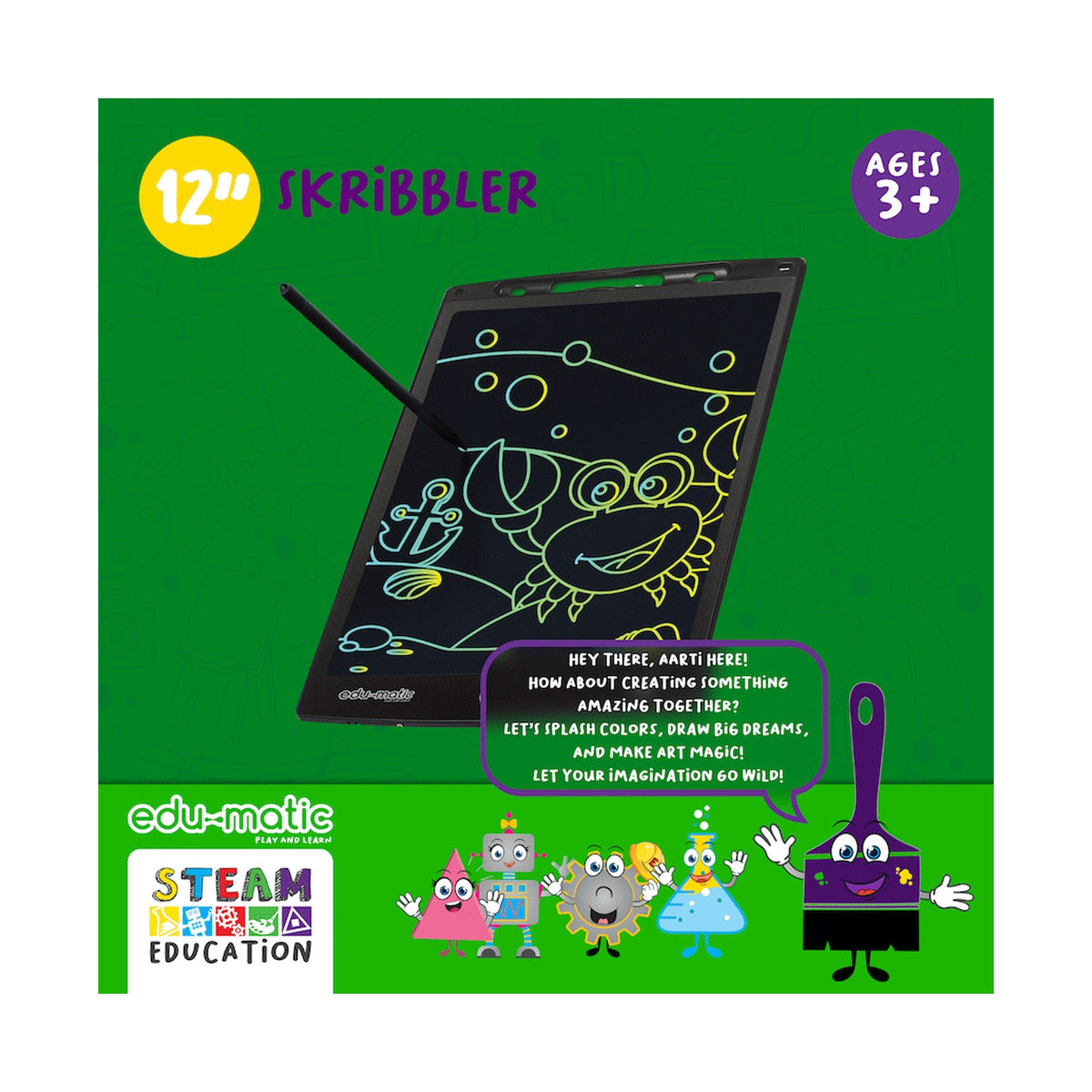 Edu-Matic Skribbler - 12in LCD Writing Tablet with 1 Delete Button