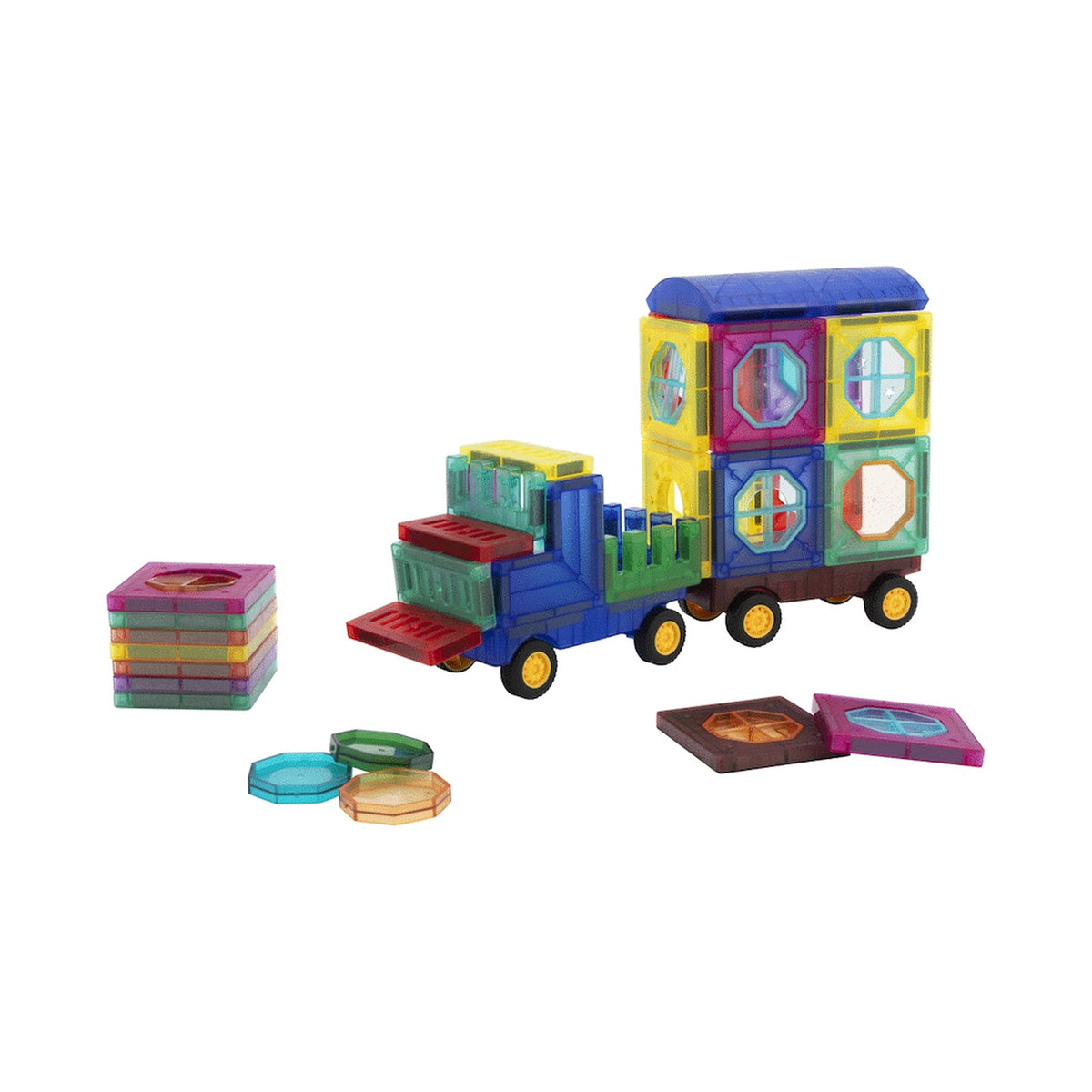 43 Magnetic Tiles with Windows and Car Parts