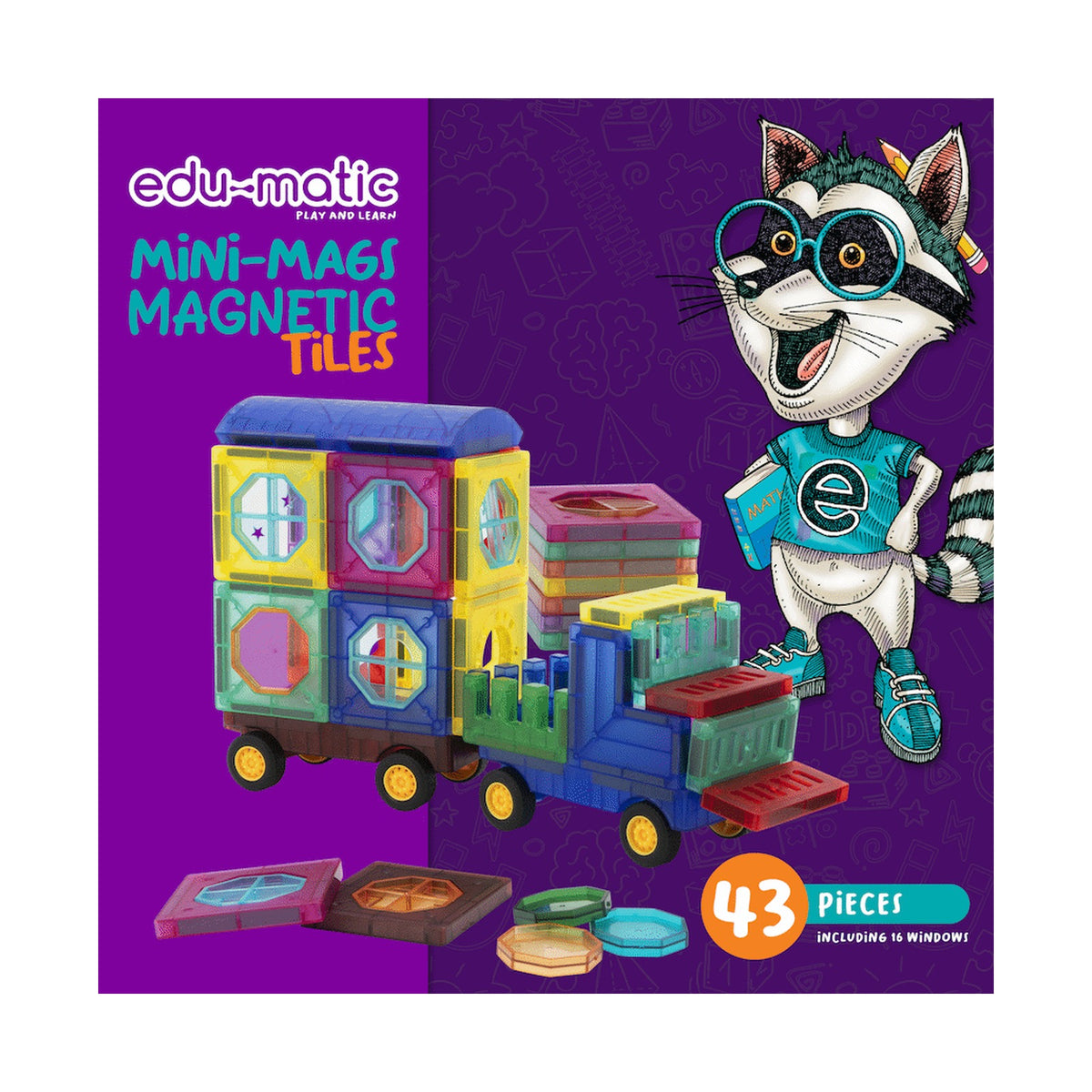 43 Magnetic Tiles with Windows and Car Parts