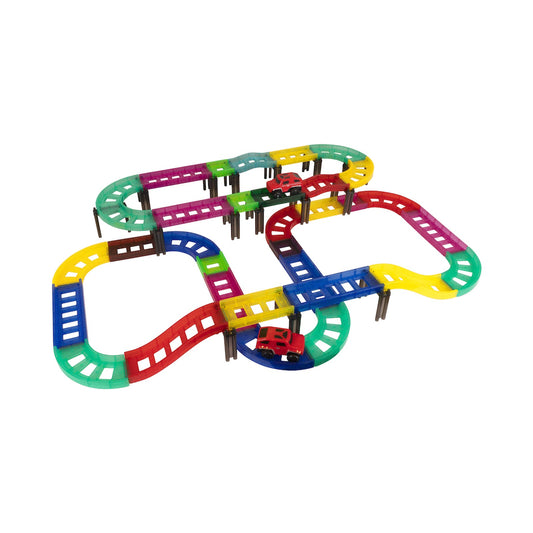 Edu-Matic Mini-Mag Magnetic Tile Tracks with 2 Cars and 93 Pieces