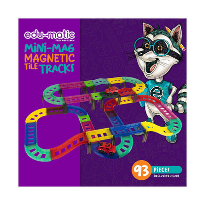 Edu-Matic Mini-Mag Magnetic Tile Tracks with 2 Cars and 93 Pieces
