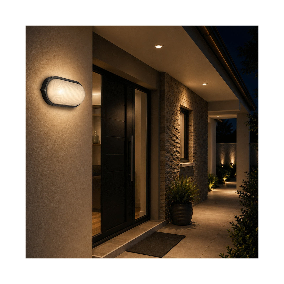 Ellies Illume Series - AC Oval Bulkhead - Aluminium + Glass - E27 Base - BK