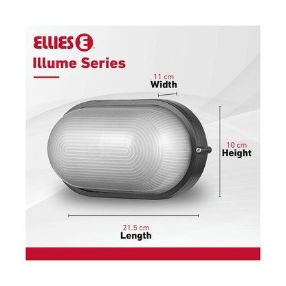 Ellies Illume Series - AC Oval Bulkhead - Aluminium + Glass - E27 Base - BK