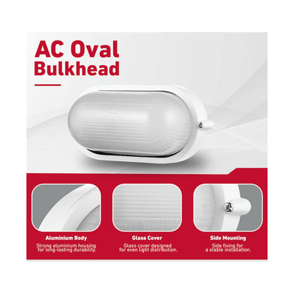 Ellies Illume Series - AC Oval Bulkhead - Aluminium + Glass - E27 Base - WT