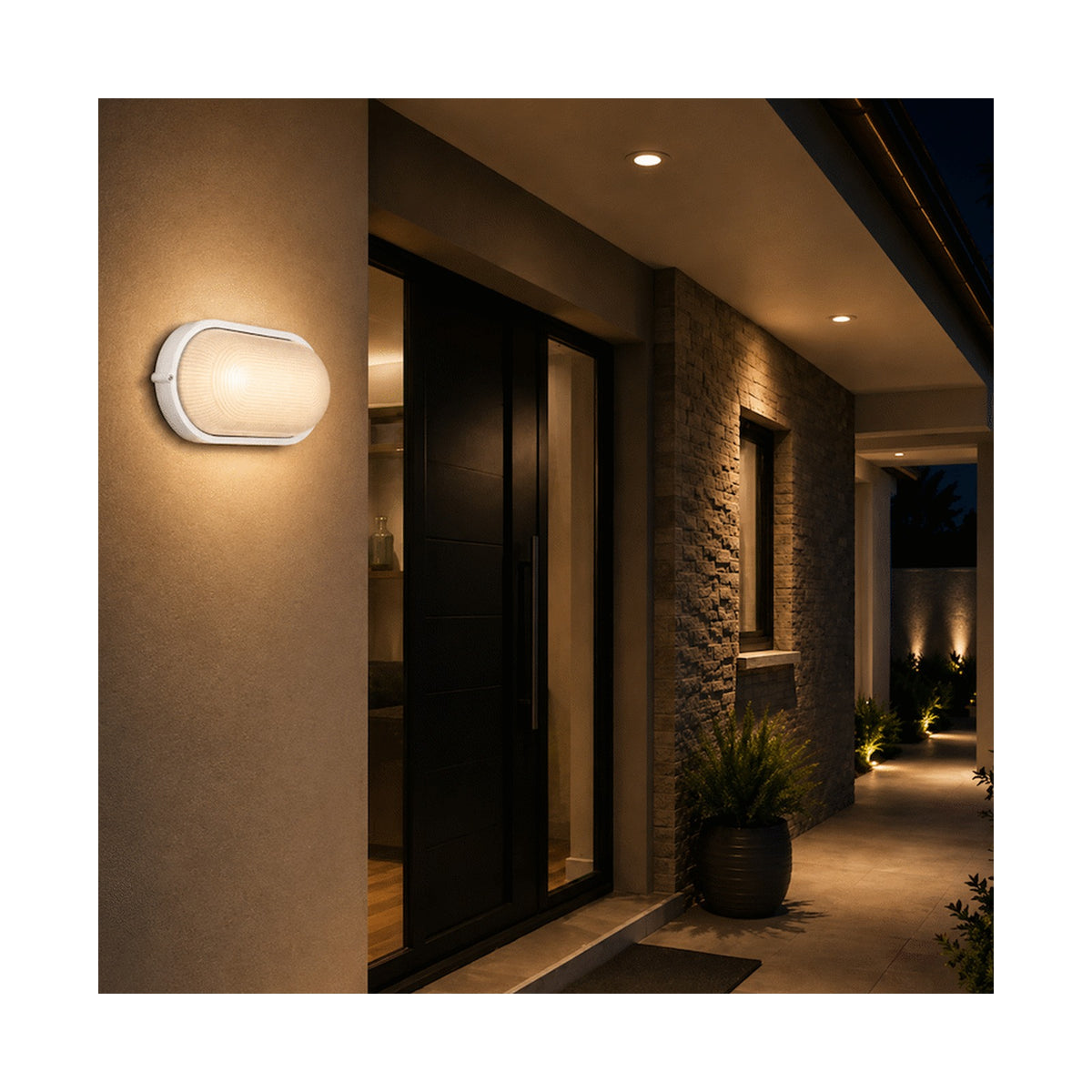 Ellies Illume Series - AC Oval Bulkhead - Aluminium + Glass - E27 Base - WT