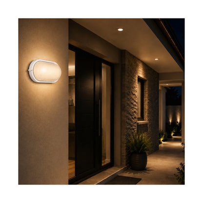 Ellies Illume Series - AC Oval Bulkhead - Aluminium + Glass - E27 Base - WT