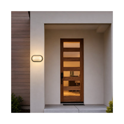 Ellies Illume Series - Large AC Oval Bulkhead - Aluminium  + Glass - E27 Base -BK