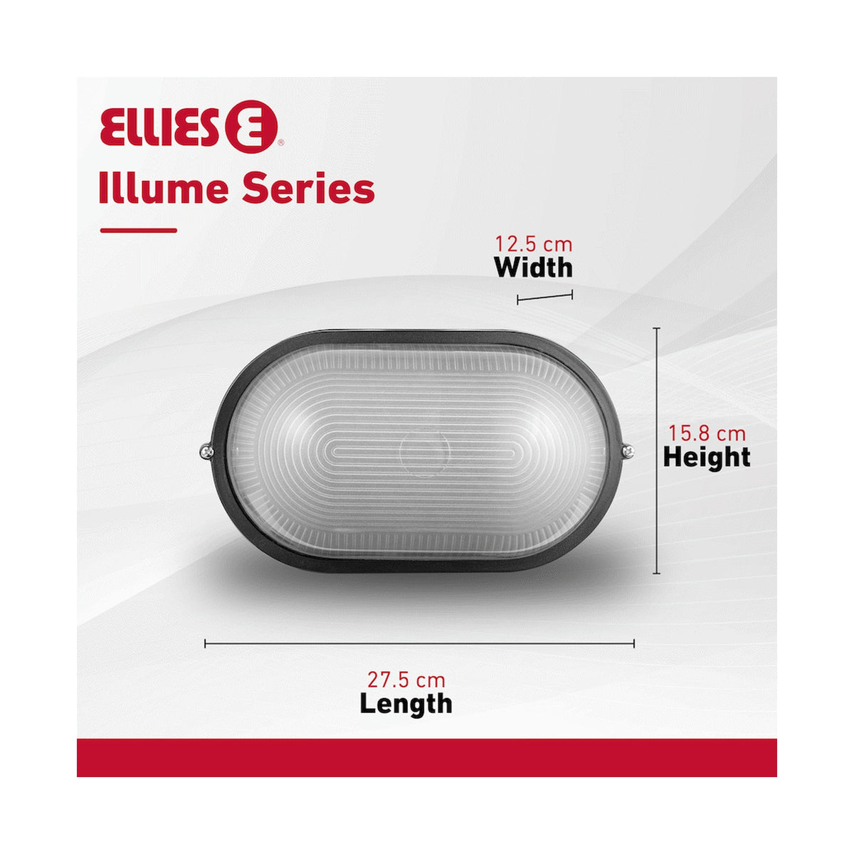 Ellies Illume Series - Large AC Oval Bulkhead - Aluminium  + Glass - E27 Base -BK