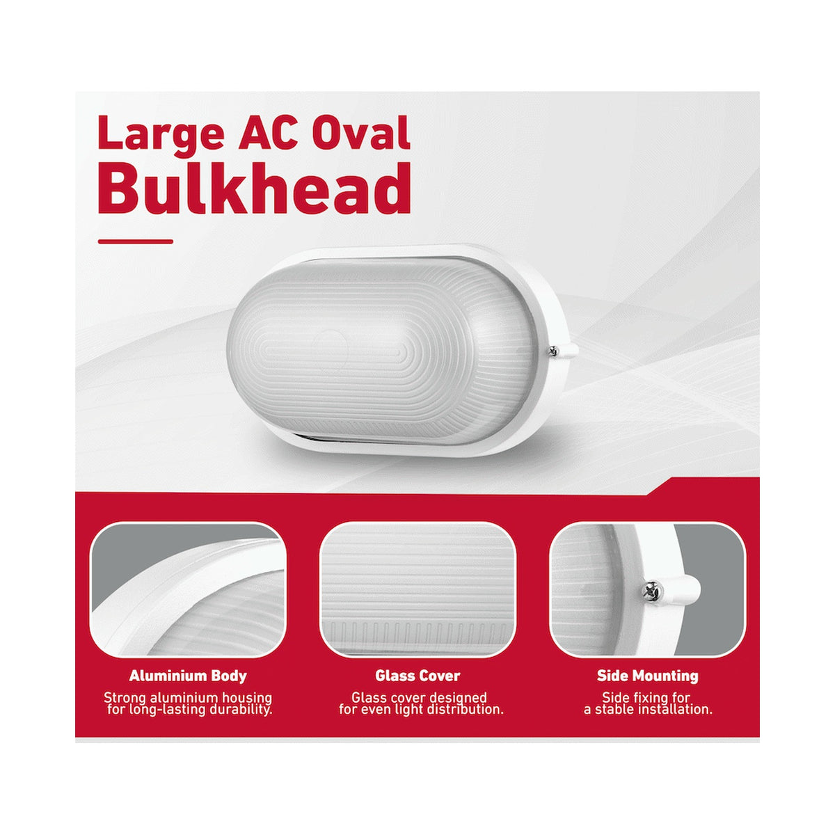 Ellies Illume Series - Large AC Oval Bulkhead - Aluminium + Glass - E27 Base -WT