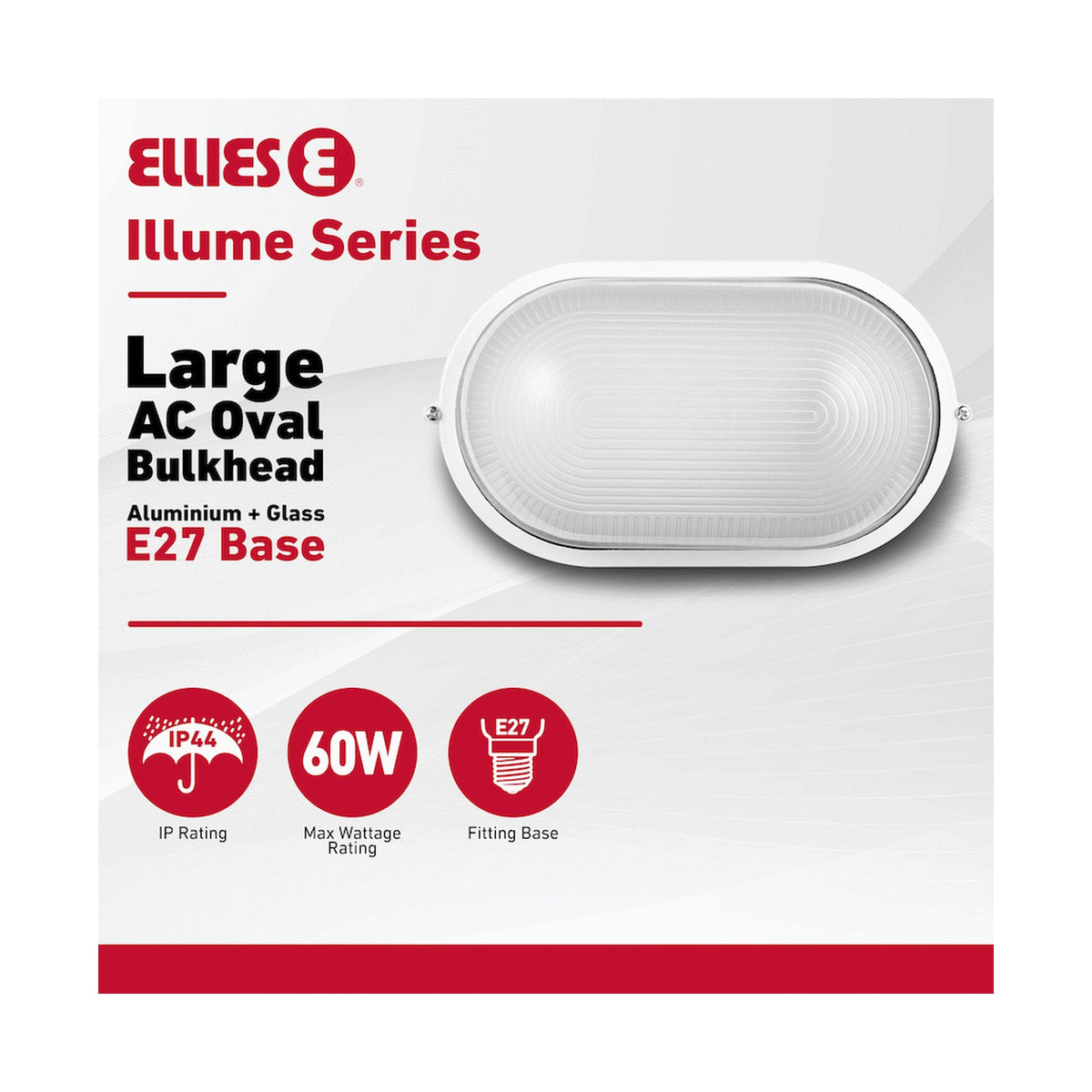Ellies Illume Series - Large AC Oval Bulkhead - Aluminium + Glass - E27 Base -WT