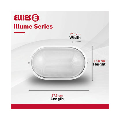 Ellies Illume Series - Large AC Oval Bulkhead - Aluminium + Glass - E27 Base -WT