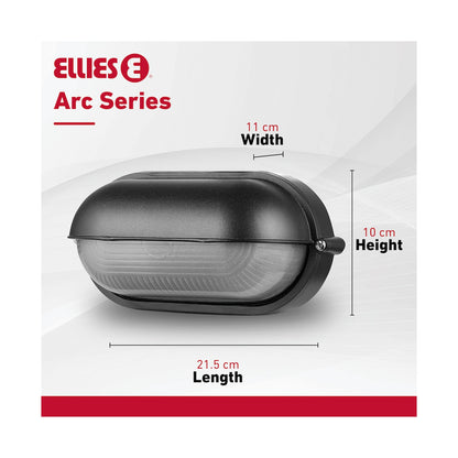 Ellies Arc Series - AC Oval LED Bulkhead - Aluminium + Glass - E27 Base -BK