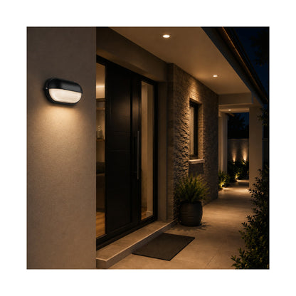 Ellies Arc Series - AC Oval LED Bulkhead - Aluminium + Glass - E27 Base -BK