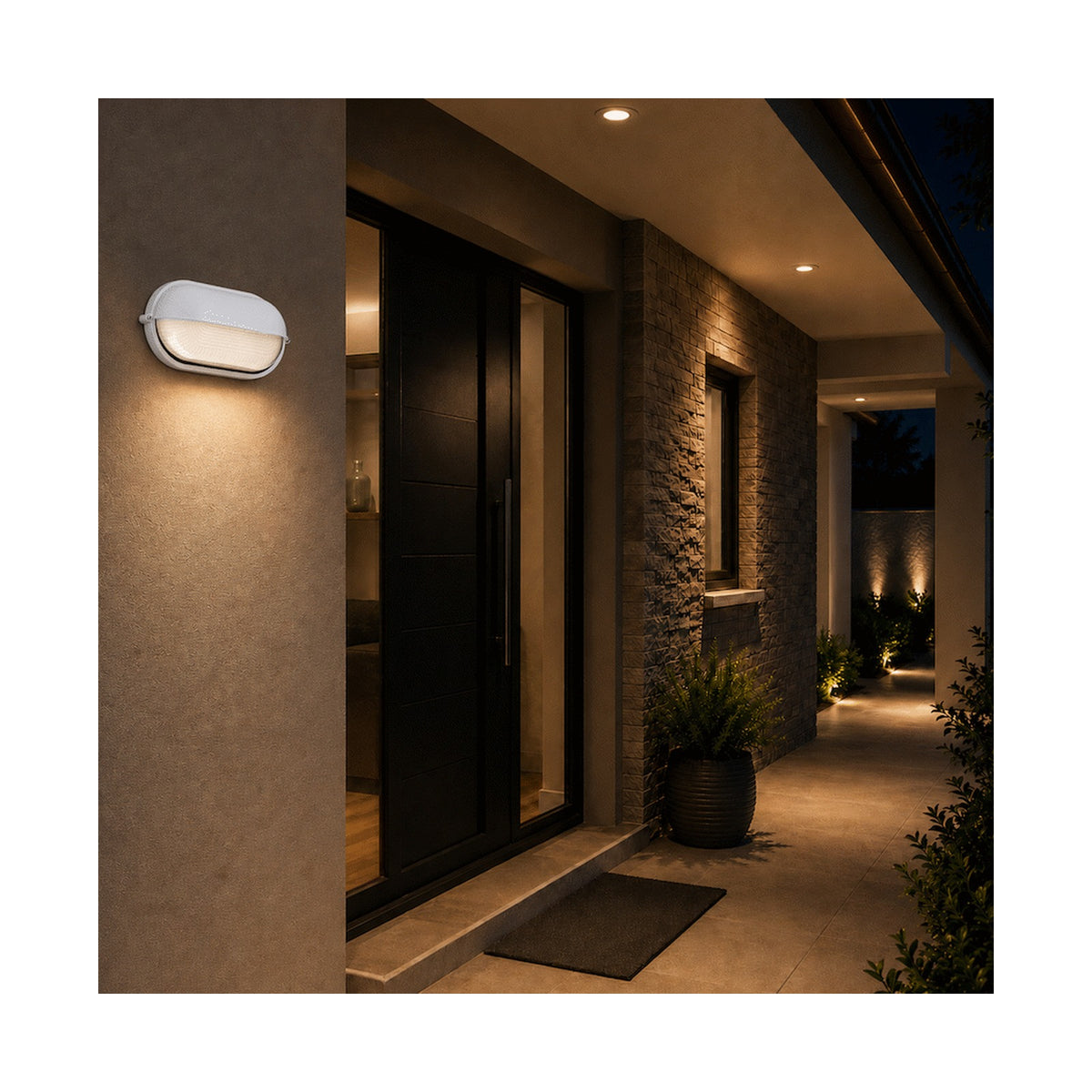Ellies Arc Series - AC Oval Bulkhead - Aluminium  + Glass - E27 Base -WT