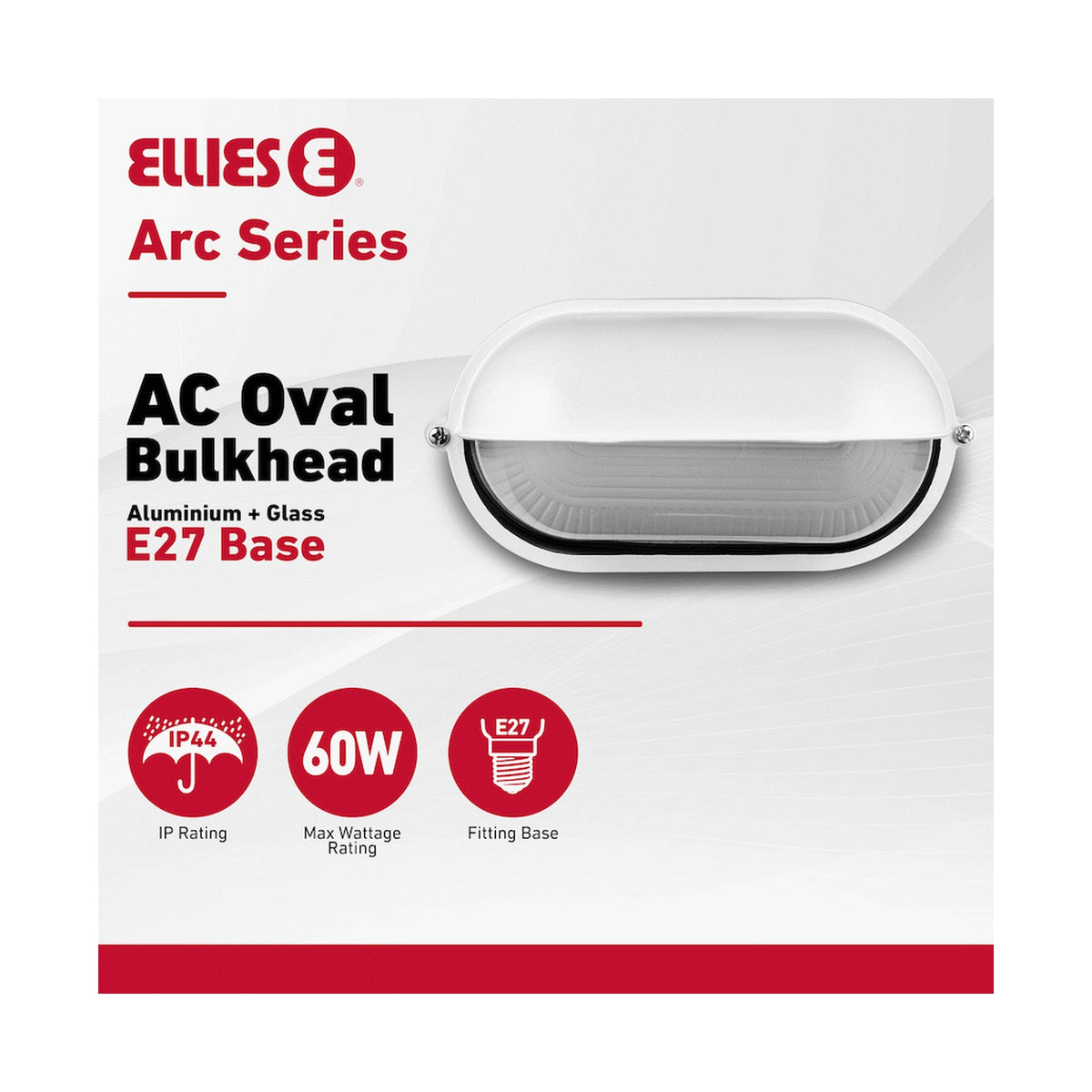 Ellies Arc Series - AC Oval Bulkhead - Aluminium  + Glass - E27 Base -WT