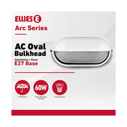 Ellies Arc Series - AC Oval Bulkhead - Aluminium  + Glass - E27 Base -WT