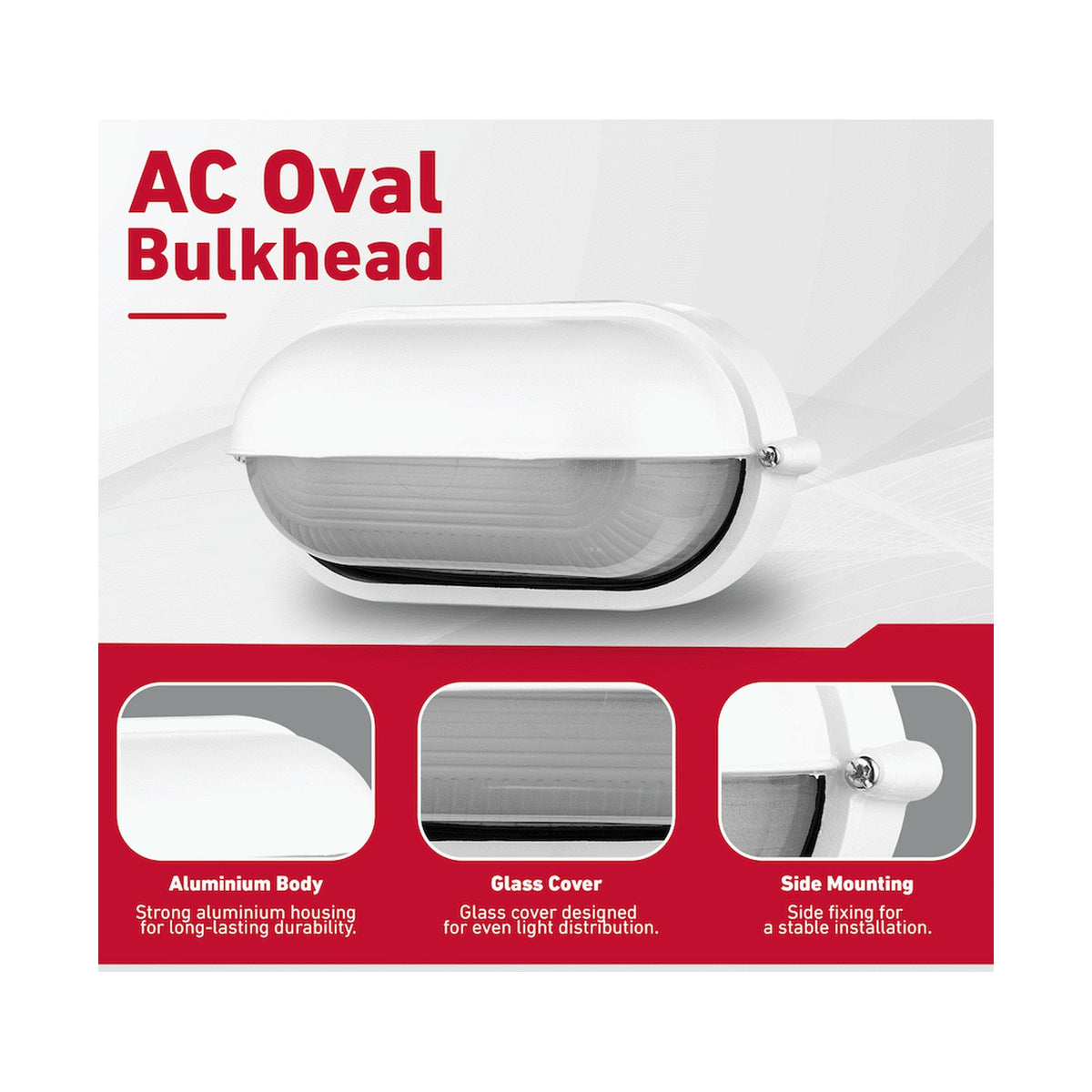 Ellies Arc Series - AC Oval Bulkhead - Aluminium  + Glass - E27 Base -WT