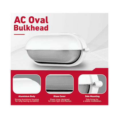 Ellies Arc Series - AC Oval Bulkhead - Aluminium  + Glass - E27 Base -WT