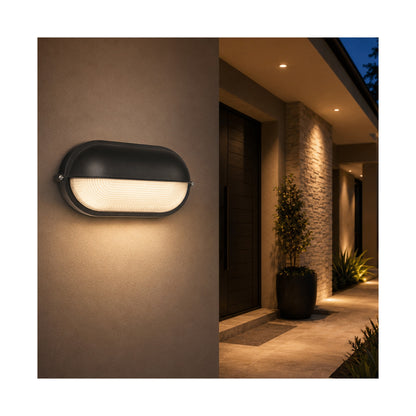 Ellies Arc Series - Large AC Oval Bulkheads - Aluminium + Glass - E27 Base -BK