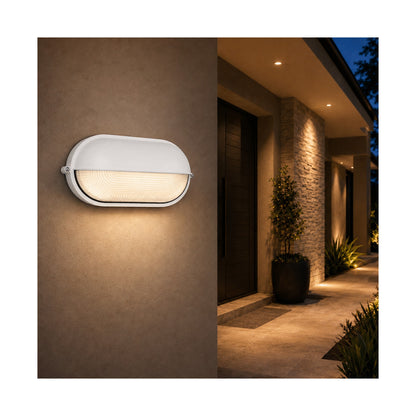Ellies Arc Series - Large AC Oval Bulkhead - Aluminium + Glass - E27 Base -WT