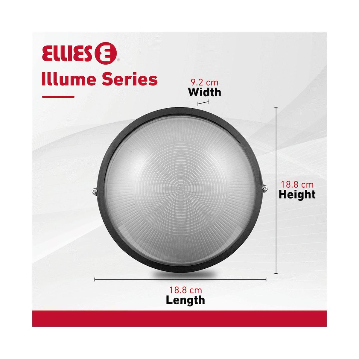 Ellies Illume Series - AC Round Bulkhead - Aluminium + Glass - E27 Base -BK