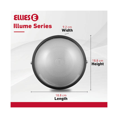 Ellies Illume Series - AC Round Bulkhead - Aluminium + Glass - E27 Base -BK