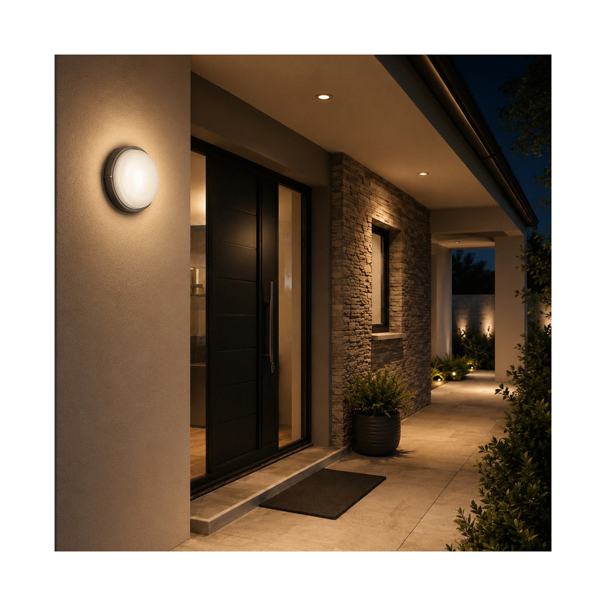 Ellies Illume Series - AC Round Bulkhead - Aluminium + Glass - E27 Base -BK