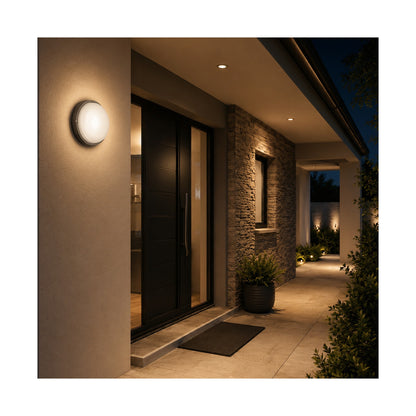 Ellies Illume Series - AC Round Bulkhead - Aluminium + Glass - E27 Base -BK