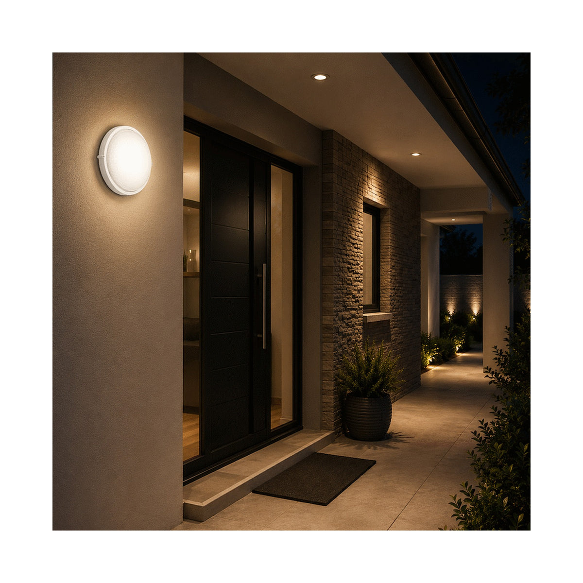 Ellies Illume Series - AC Round Bulkhead - Aluminium + Glass - E27 Base -WT